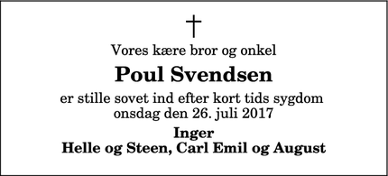Dødsannoncen for Poul Svendsen  - Vendsyssel