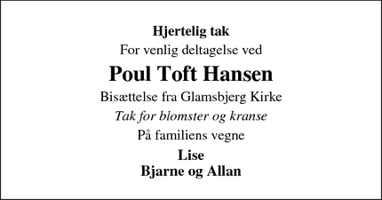 Taksigelsen for Poul Toft Hansen - Glamsbjerg