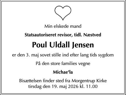 Dødsannoncen for Poul Uldall Jensen - Morgenstrup
