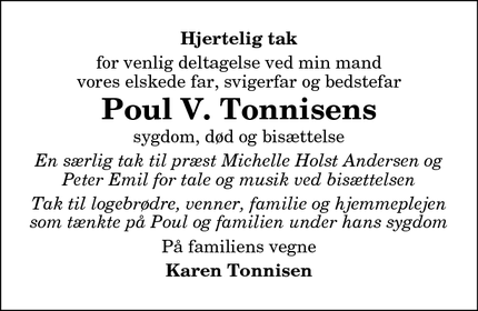 Taksigelsen for Poul V. Tonnisens - Storvorde