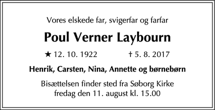 Dødsannoncen for Poul Verner Laybourn - Søborg
