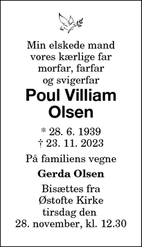 Dødsannoncen for Poul Villiam
Olsen - 4930
