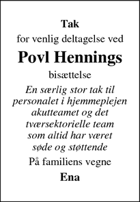 Taksigelsen for Povl Hennings - Kokkedal