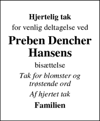 Taksigelsen for Preben Dencher Hansens - Kalundborg