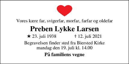 Dødsannoncen for Preben Lykke Larsen - aabybro