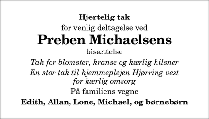 Taksigelsen for Preben Michaelsen - Hjørring