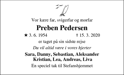 Dødsannoncen for Preben Pedersen - Aarhus