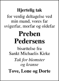 Taksigelsen for Preben Pedersens - Fredericia