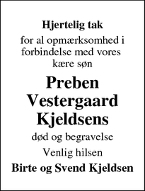Taksigelsen for Preben Vestergaard Kjeldsens - Videbæk