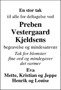 Taksigelsen for Preben Vestergaard Kjeldsens - Videbæk