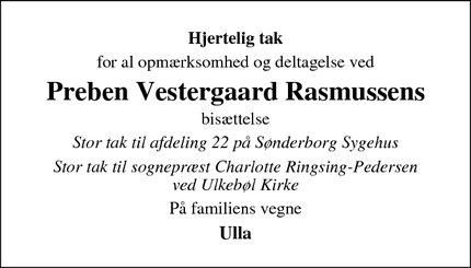Taksigelsen for Preben Vestergaard Rasmussen - Sønderborg