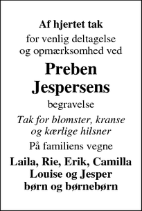 Taksigelsen for Preben
Jespersen - Trustrup