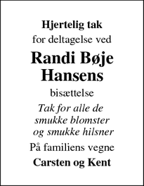 Taksigelsen for Randi Bøje Hansens - Odense