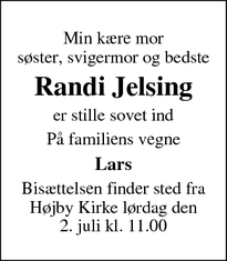 Dødsannoncen for Randi Jelsing - Odense s