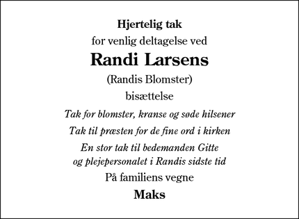 Taksigelsen for Randi Larsens - Nordborg