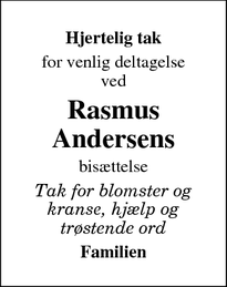 Taksigelsen for Rasmus Andersens - Esbjerg
