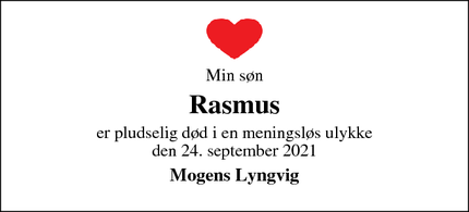 Dødsannoncen for Rasmus - Ringkøbing