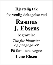 Taksigelsen for Rasmus
J. Ebsens - Haderslev