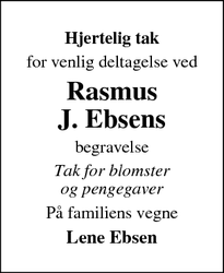 Taksigelsen for Rasmus
J. Ebsens - Haderslev