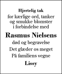 Taksigelsen for Rasmus Nielsens - Snejbjerg 7400 Herning