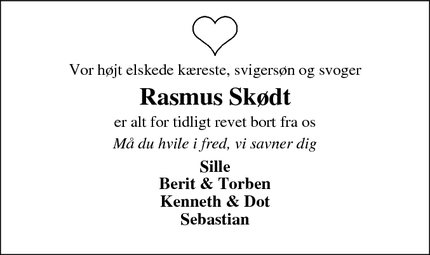Dødsannoncen for Rasmus Skødt - Viborg