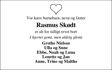 Dødsannoncen for Rasmus Skødt - Roslev