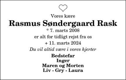 Dødsannoncen for Rasmus Søndergaard Rask - Skårup