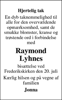 Taksigelsen for Raymond Lyhnes - Højbjerg