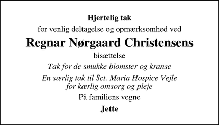 Taksigelsen for Regnar Nørgaard Christensen - 6091 Bjert