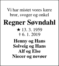 Dødsannoncen for Regner Søvndahl - Holstebro