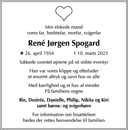 Dødsannoncen for René Jørgen Spogard - Gentofte