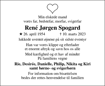 Dødsannoncen for René Jørgen Spogard - Gentofte