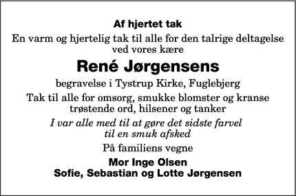 Taksigelsen for René Jørgensens - Fuglebjerg.