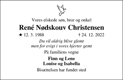Dødsannoncen for René Nødskouv Christensen - Esbjerg