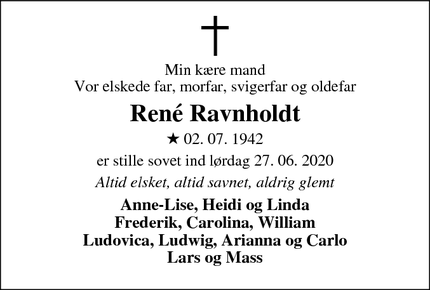 Dødsannoncen for René Ravnholdt - Næstved
