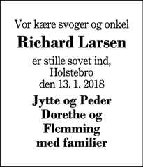 Dødsannoncen for Richard Larsen - Hammerum