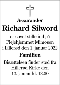 Dødsannoncen for Richard Silword - Esbjerg