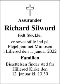 Dødsannoncen for Richard Silword - Hillerød