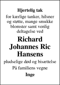 Taksigelsen for Richard
Johannes Ric
Hansens - Ullerslev