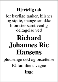 Taksigelsen for Richard
Johannes Ric
Hansens - Ullerslev