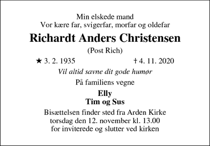 Dødsannoncen for Richardt Anders Christensen - Arden