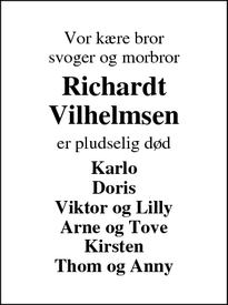 Dødsannoncen for Richardt
Vilhelmsen - Hvide Sande