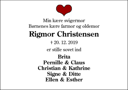 Dødsannoncen for Rigmor Christensen - Esbjerg