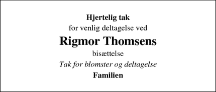 Taksigelsen for Rigmor Thomsens - Børkop