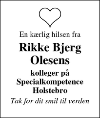 Dødsannoncen for Rikke Bjerg
Olesens - Holstebro