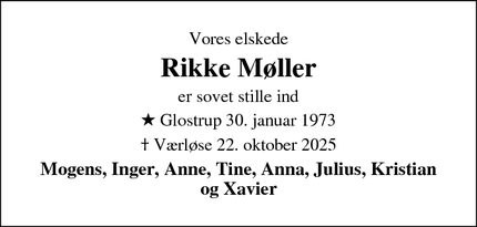 Dødsannoncen for Rikke Møller - Værløse
