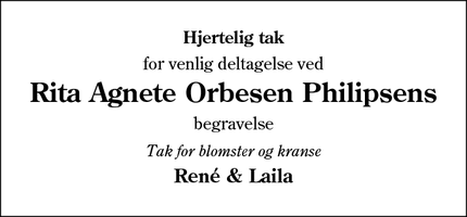 Taksigelsen for Rita Agnete Orbesen Philipsens - Over jerstal