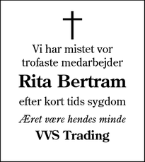 Dødsannoncen for Rita Bertram - Gråsten