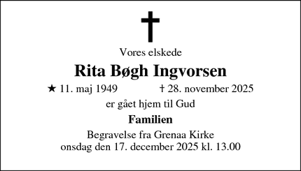 Dødsannoncen for Rita B&oslash;gh Ingvorsen - Heisdorf, Luxembourg