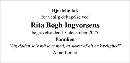 Taksigelsen for Rita B&oslash;gh Ingvorsen - Grenaa